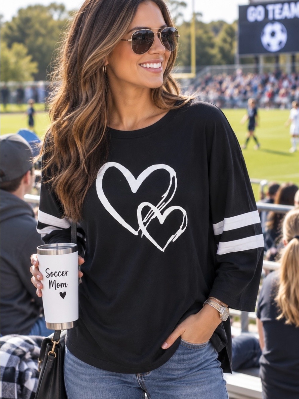 Shein women’s Black Heart Graphic Long Sleeve Top - Picture 1 of 6